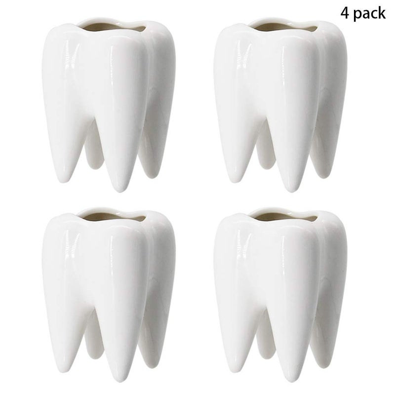 YOFIT Modern Style Teeth Pots Ceramic Flower Pot for Dental Gifts, White Succulent Cactus Bonsai Planter Container for Dental Office Decor, 3.7" Set of 4 - Image 2